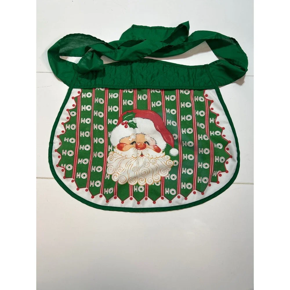 Vintage Santa Claus Apron‎ Green Christmas Holiday Kitchen Cooking Festive